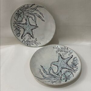 Spectrum Designz 2022 Sea Cove Island Coastal Ceramic 2 Plate Teal Blue White